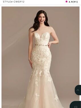 Oleg Cassini Ivory Lace Strapless Mermaid Wedding Dress